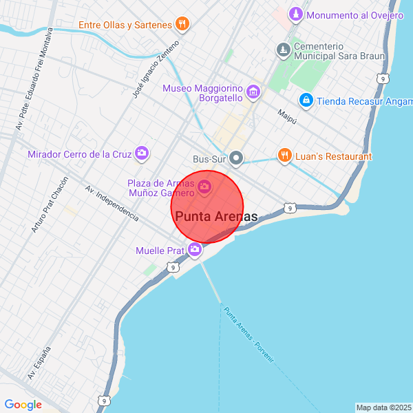 Map of dropoff location at Punta Arenas