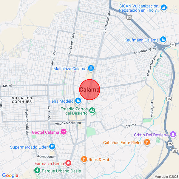 Map of pickup location at Calama