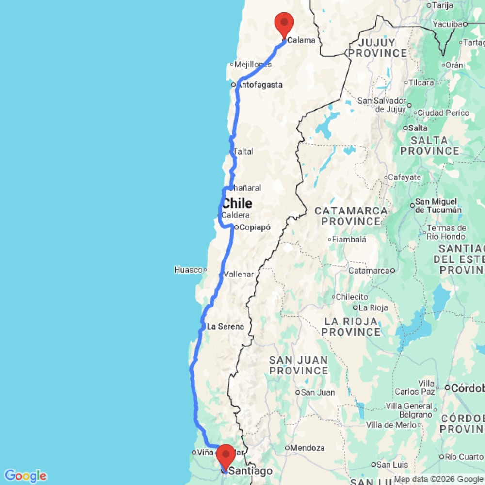 Trip between Calama and Santiago
