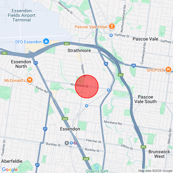 Map of pickup location at Melbourne (Essendon)