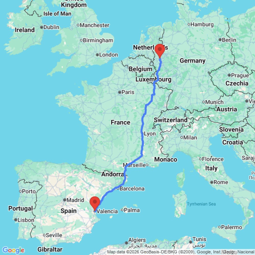 Trip between Dusseldorf and Valencia