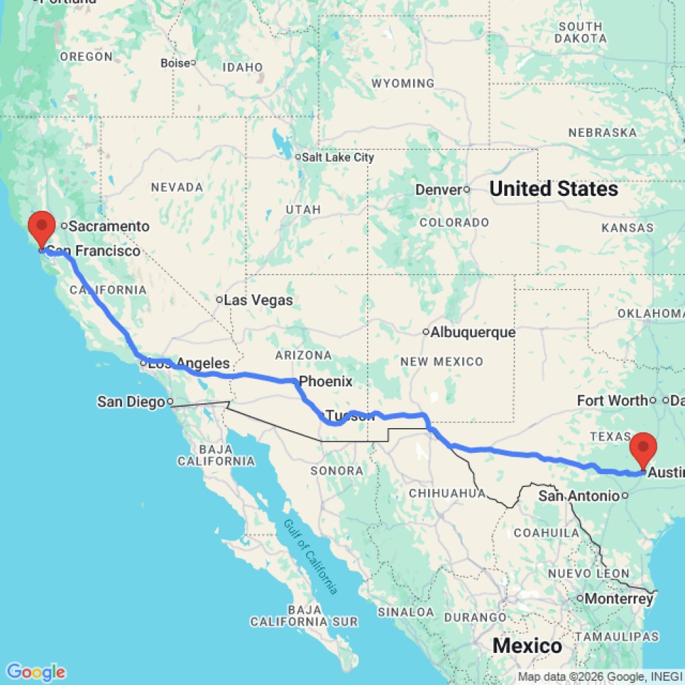Trip between Austin and San Francisco