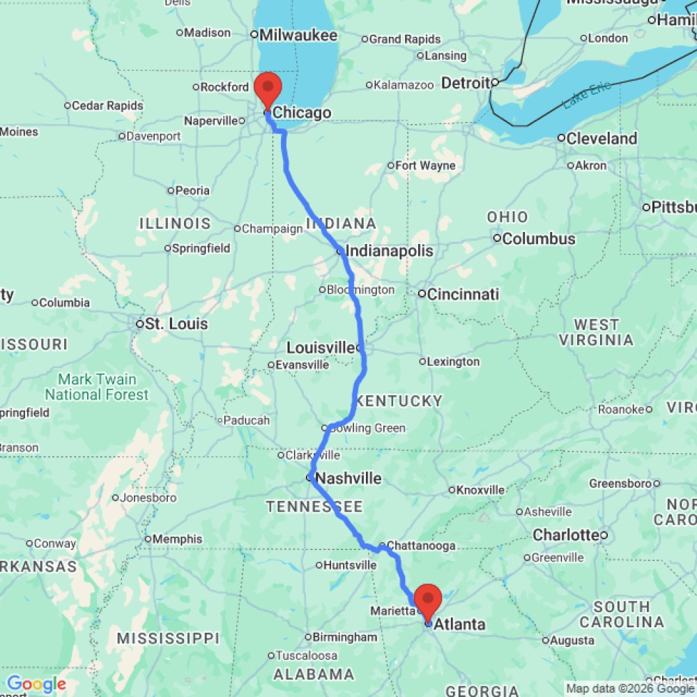 Trip between Chicago and Atlanta