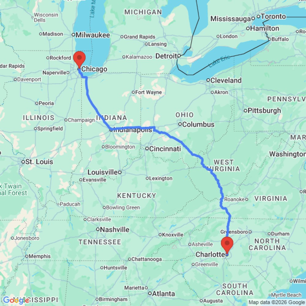 Trip between Chicago and Charlotte