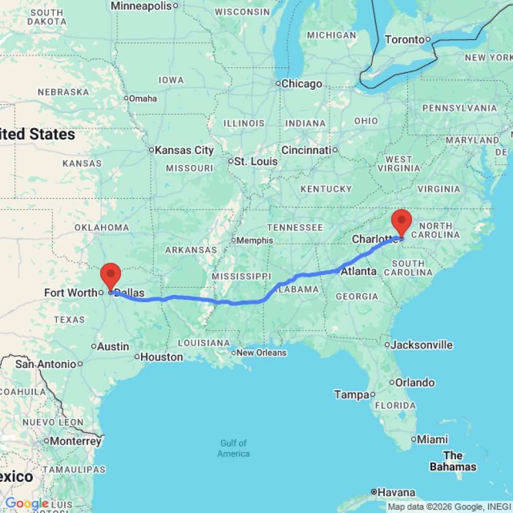 Trip between Dallas and Charlotte