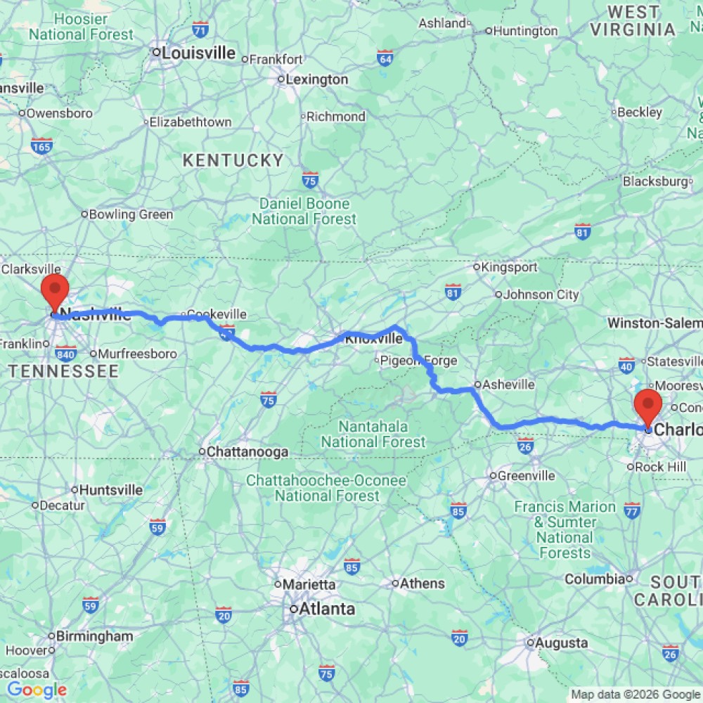 Trip between Nashville and Charlotte