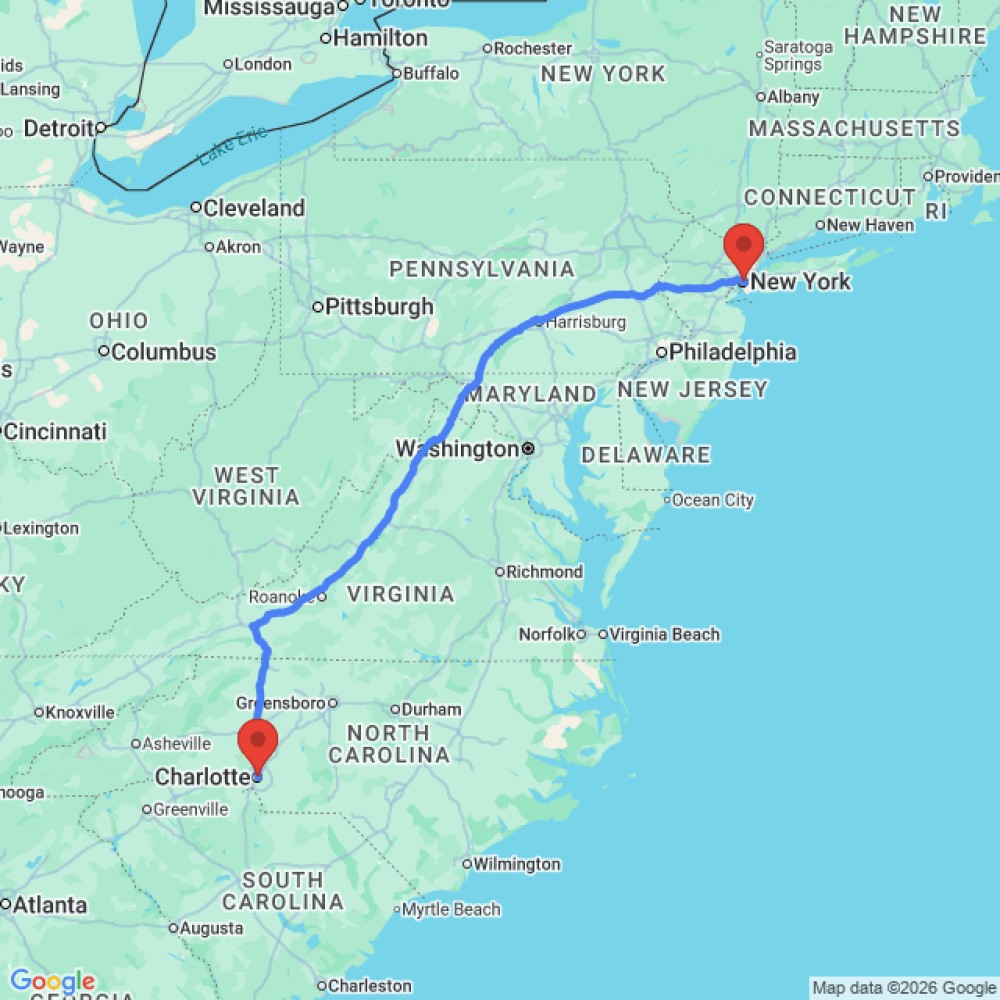 Trip between New York and Charlotte