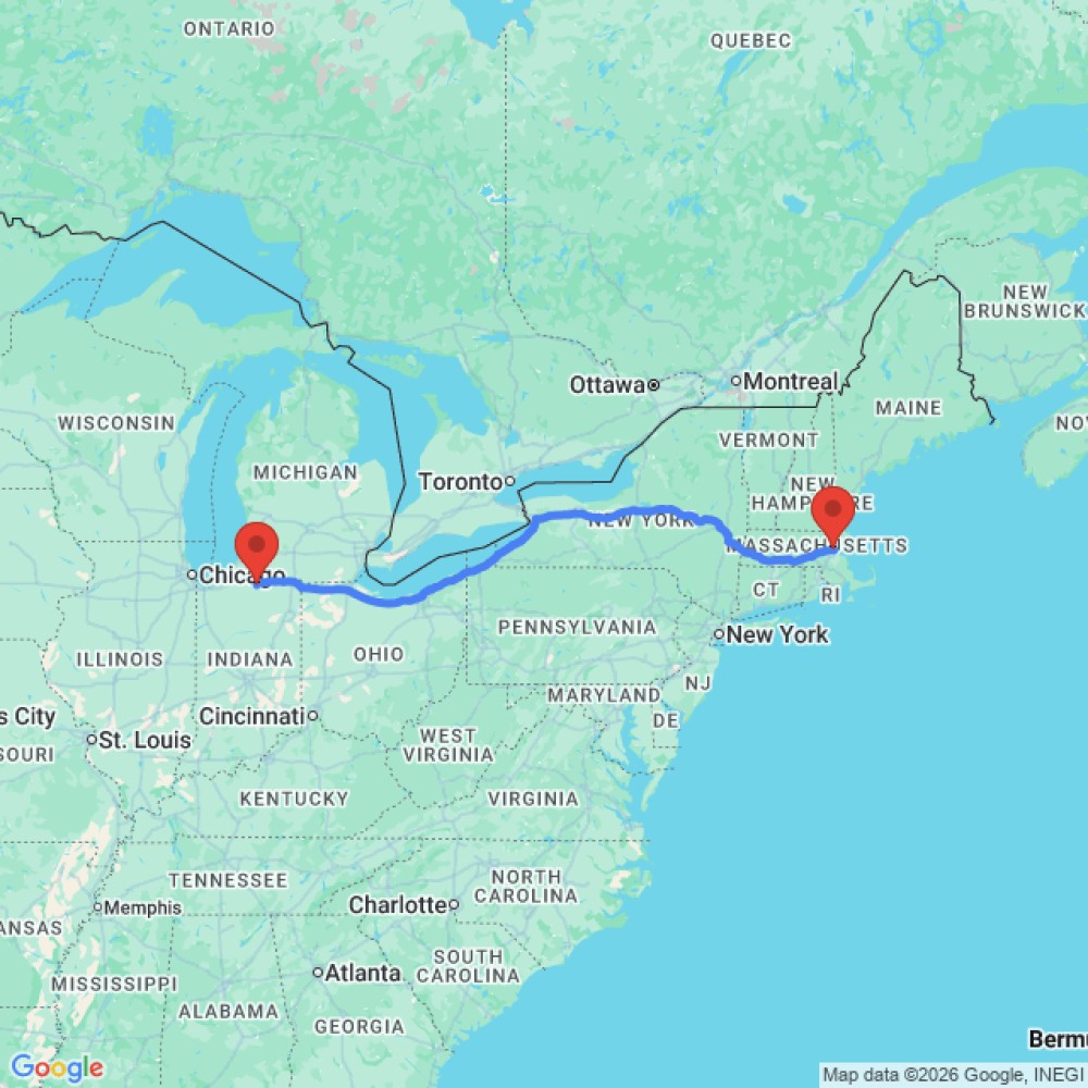 Trip between Elkhart and Boston