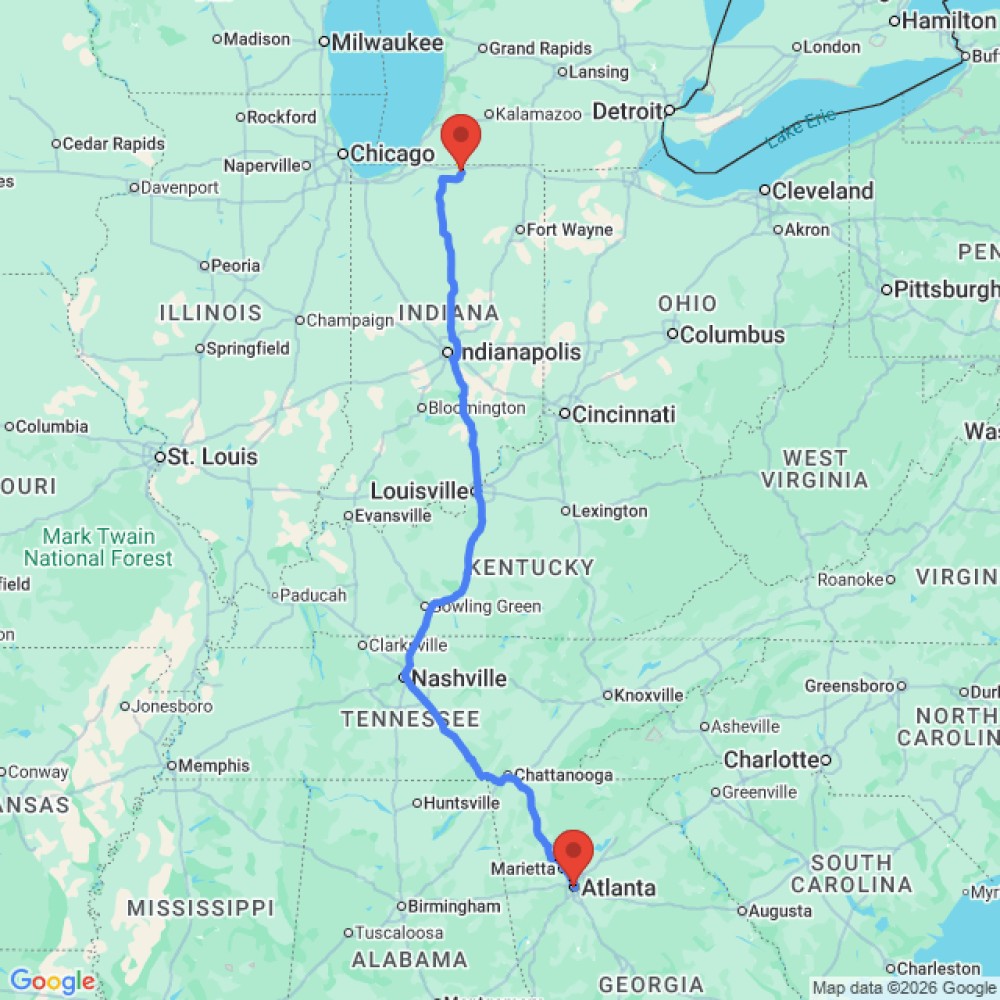 Trip between Elkhart and Atlanta