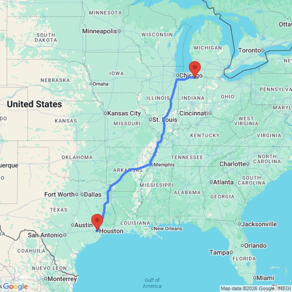 Trip between Elkhart and Houston