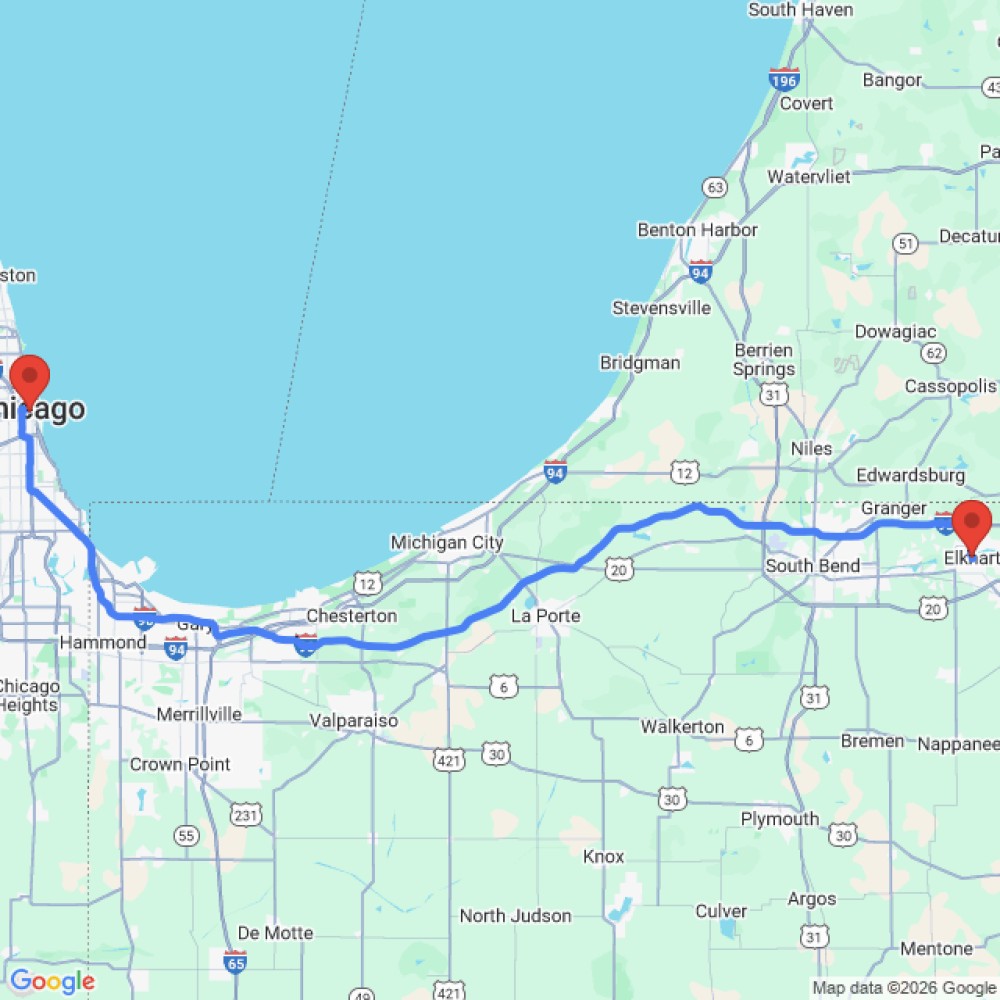 Trip between Elkhart and Chicago