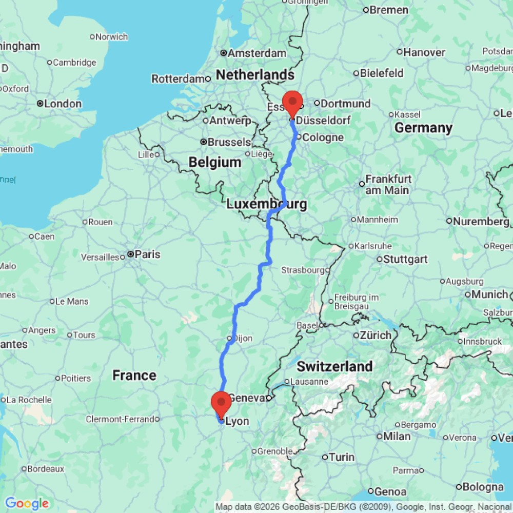 Trip between Lyon and Dusseldorf