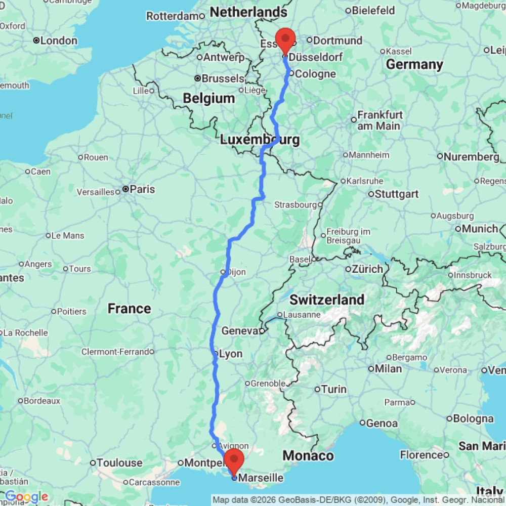Trip between Marseille and Dusseldorf