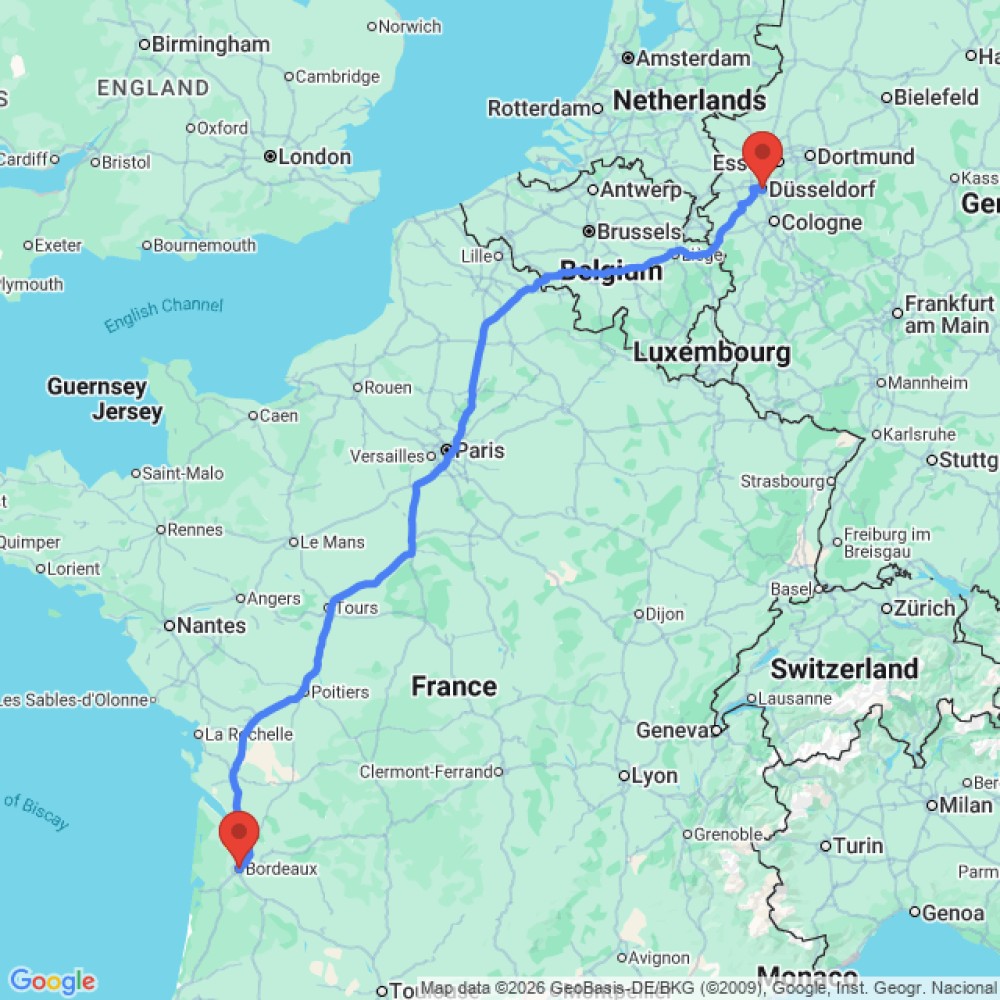 Trip between Bordeaux and Dusseldorf