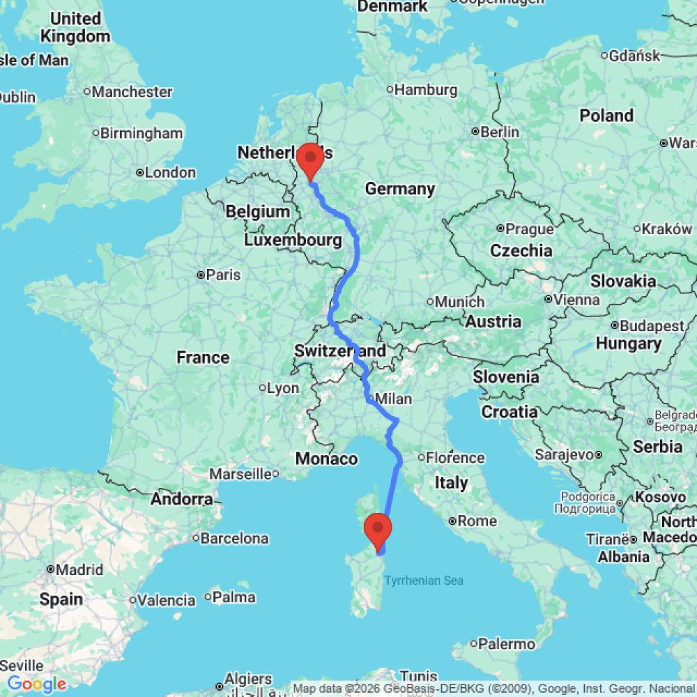 Trip between Olbia and Dusseldorf