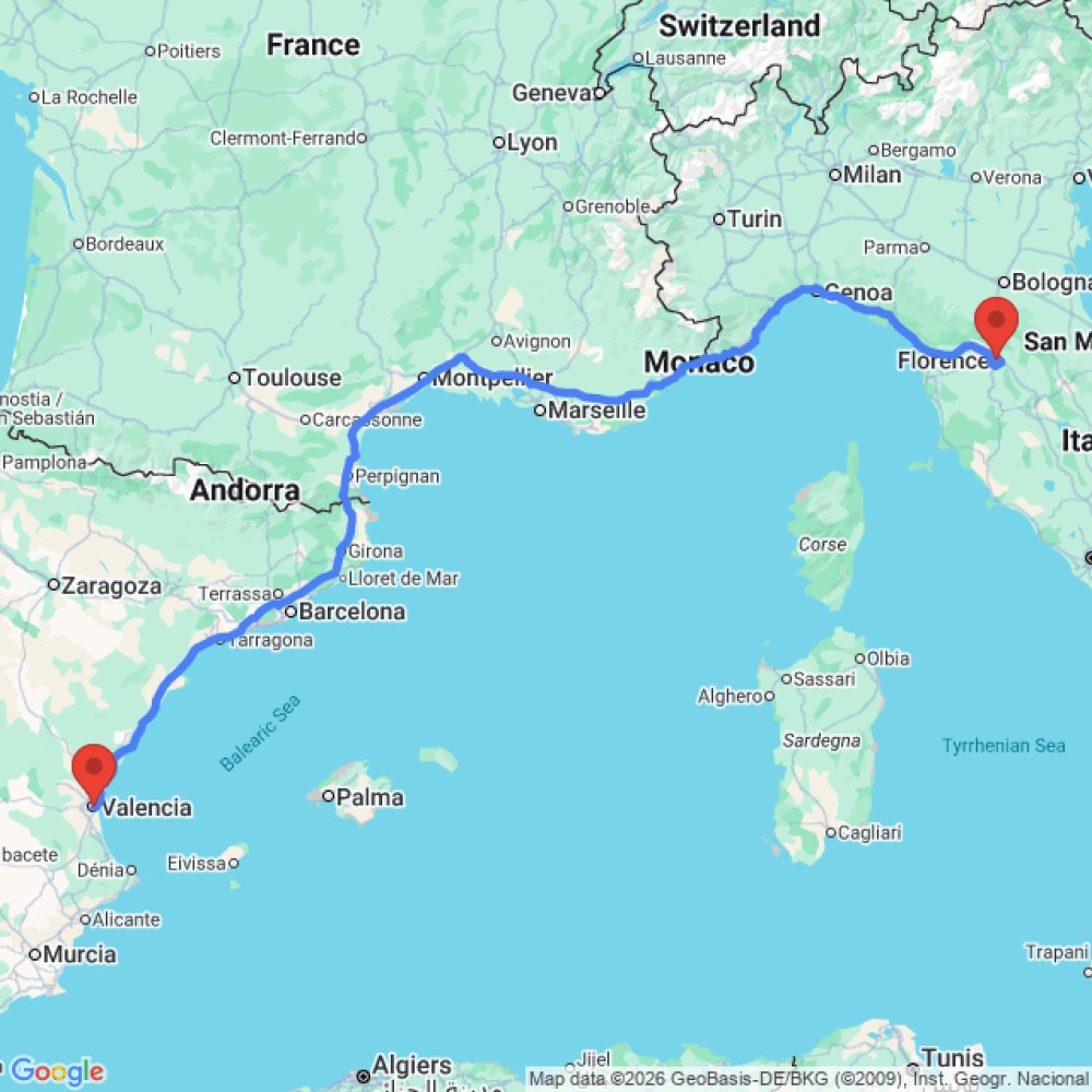 Trip between Florence and Valencia