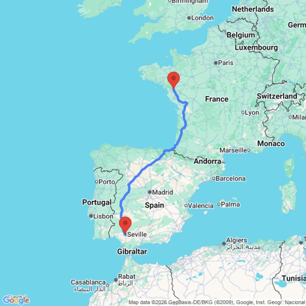 Trip between Nantes and Seville