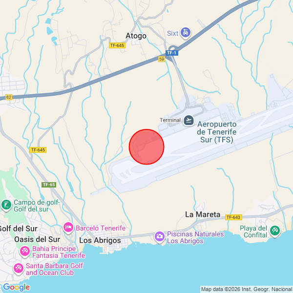 Map of dropoff location at Santa Cruz de Tenerife