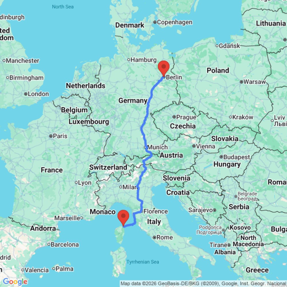 Trip between Berlin and Bastia