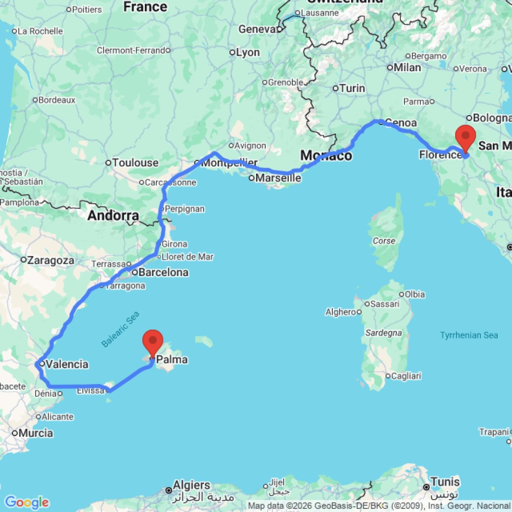 Trip between Florence and Palma