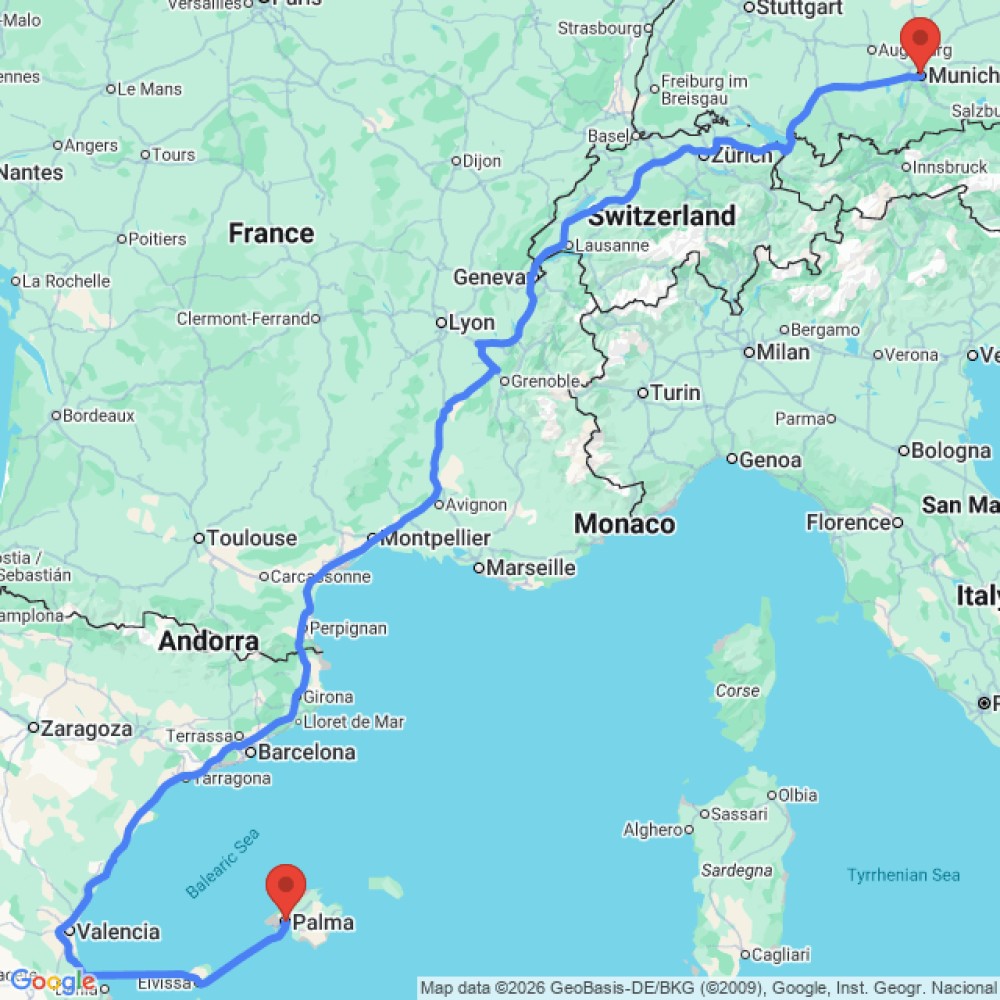 Trip between Munich and Palma