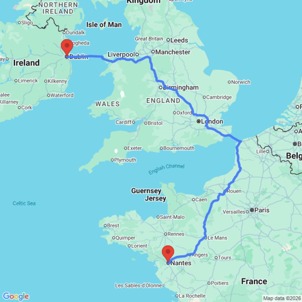 Trip between Nantes and Dublin