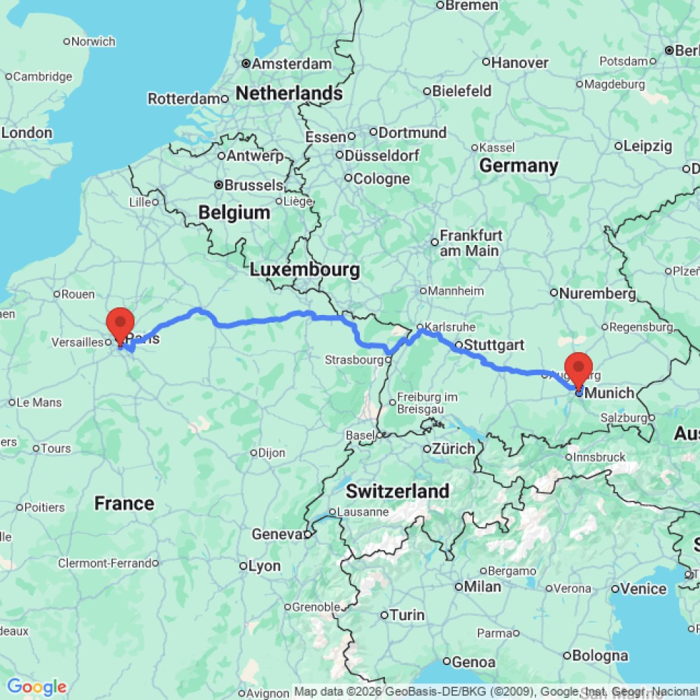 Trip between Munich and Paris Orly