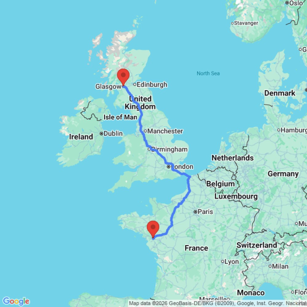 Trip between Nantes and Glasgow