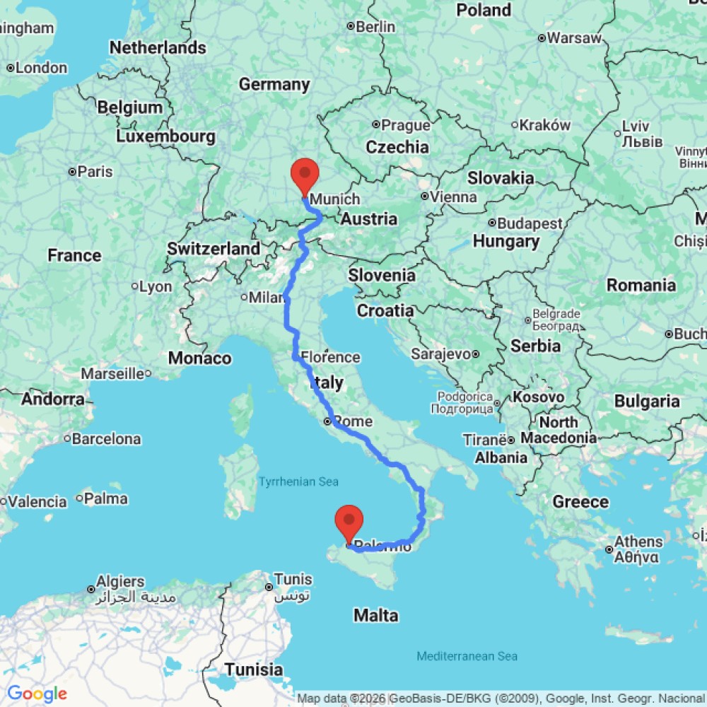 Trip between Munich and Palermo