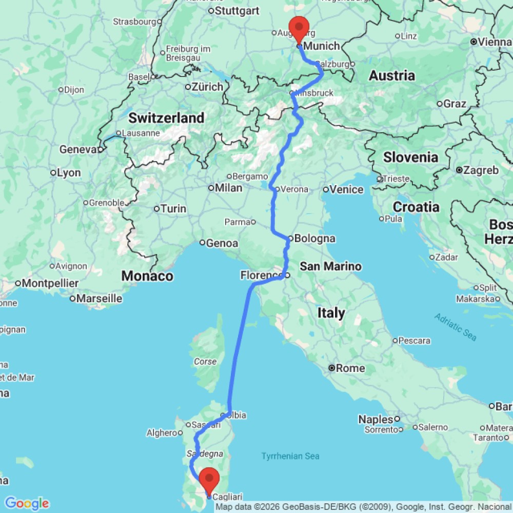 Trip between Munich and Cagliari