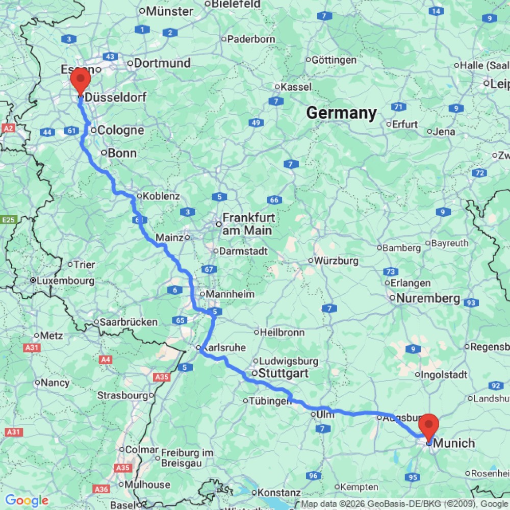Trip between Munich and Dusseldorf