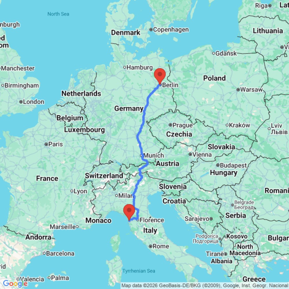 Trip between Berlin and Pisa