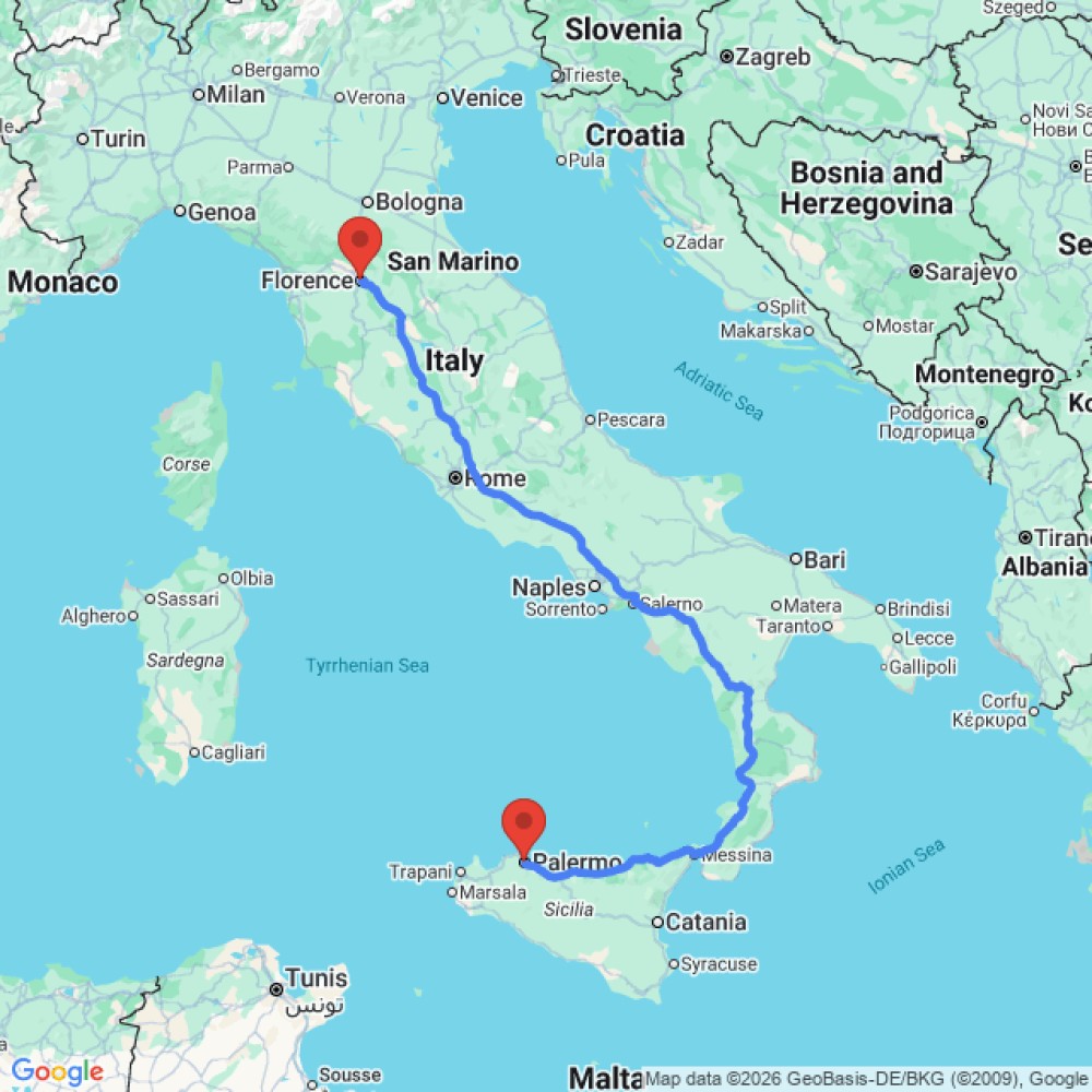 Trip between Florence and Palermo