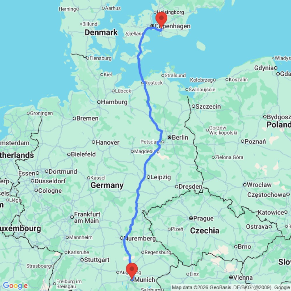 Trip between Munich and Malmö