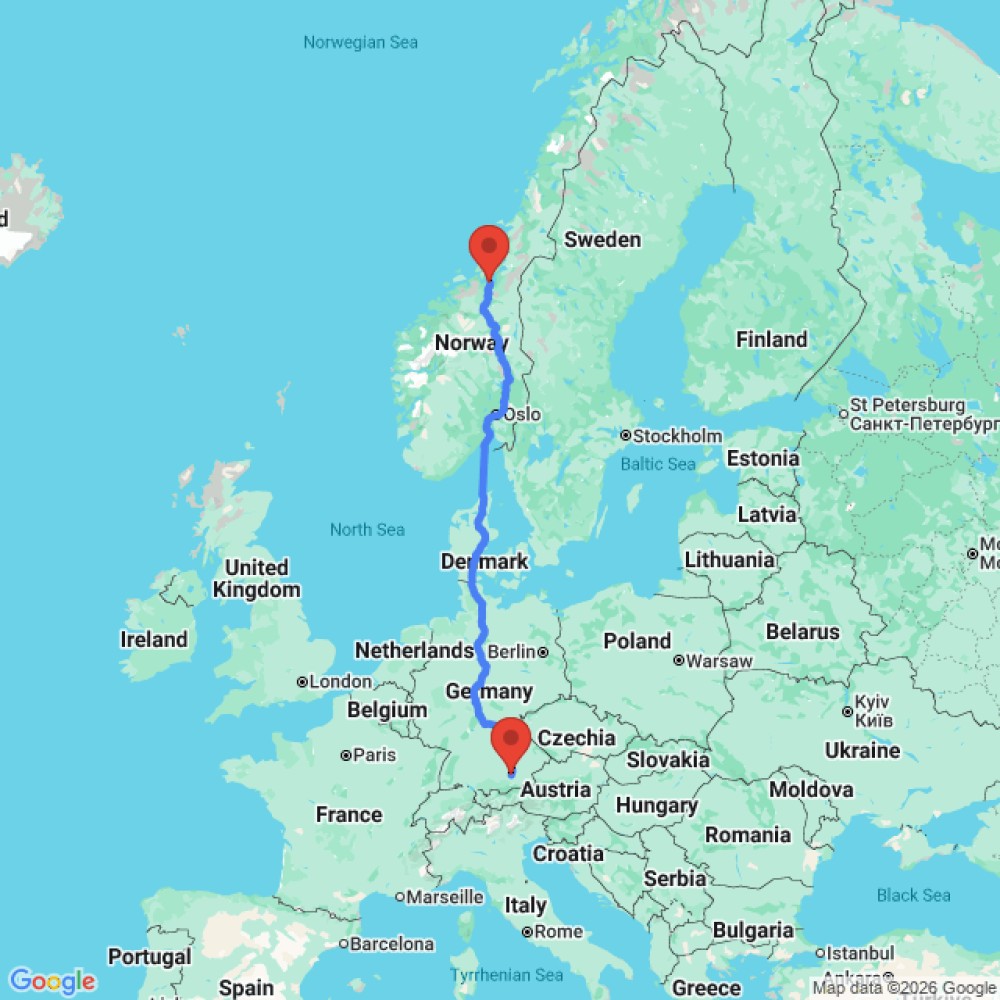 Trip between Munich and Trondheim
